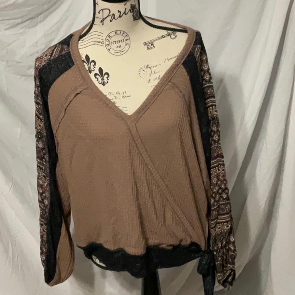 Women's Brown and Black Boho Top